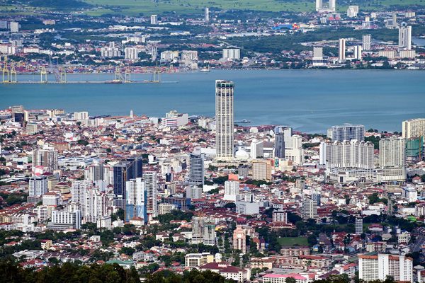 George Town and the KOMTAR tower seen from Penang Hill, home to several bowling shops in Penang